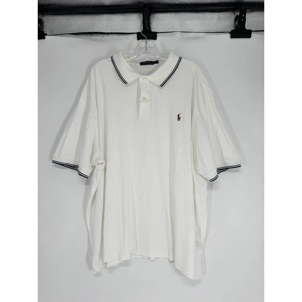 Polo Ralph Lauren Polo Shirt 3XL Big 3XB White 100% Cotton Short Sleeve Tipped
